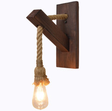 Lampada da parete retrò industriale in legno corda di canapa corridoio bar caffè