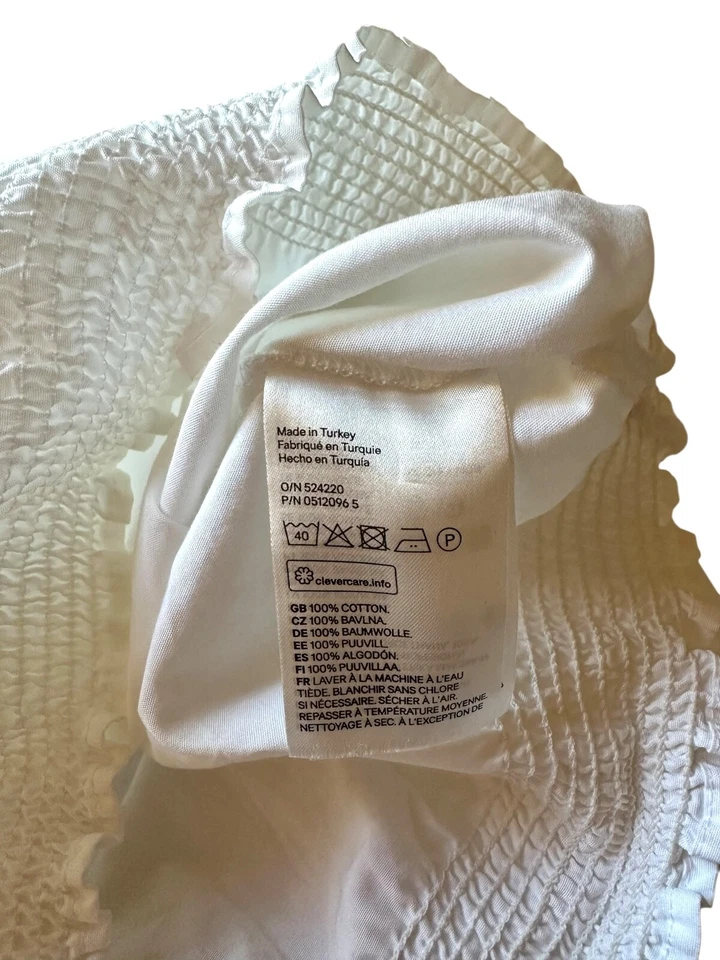 H&M Women's Off the Shoulder Crop Top Short Puff Sleeve Ruffle Cotton Sz 4 White - Image 4 of 4