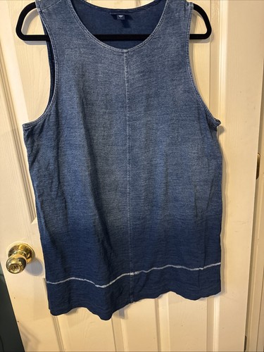 Pure Jill Blue Ombré Tank Dress L Indigo 100% Cotton Denim Look - Picture 8 of 13