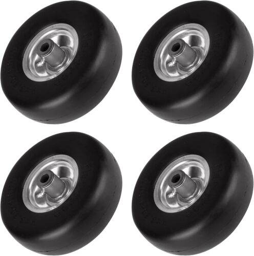 9x3.50-4" Flat Free Lawn Mower Tire and Wheel Smooth Tire with Rim 4PCS Garden