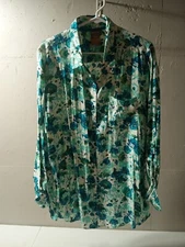 Vintage White Stag Blouse Women's XL Blue Button Up 100% Rayon 