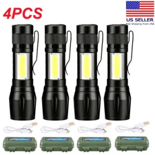4 Pack Tactical LED Flashlight USB Rechargeable 3Modes Light Zoomable Lamp Torch