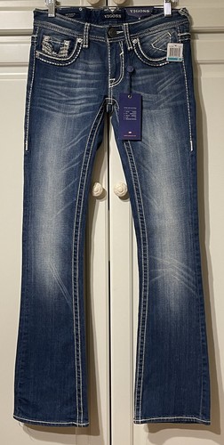 NWT VIGOSS The Dublin Medium Wash Denim Slim Boot Rhinestone Jean Size W25/L33 - Picture 2 of 11