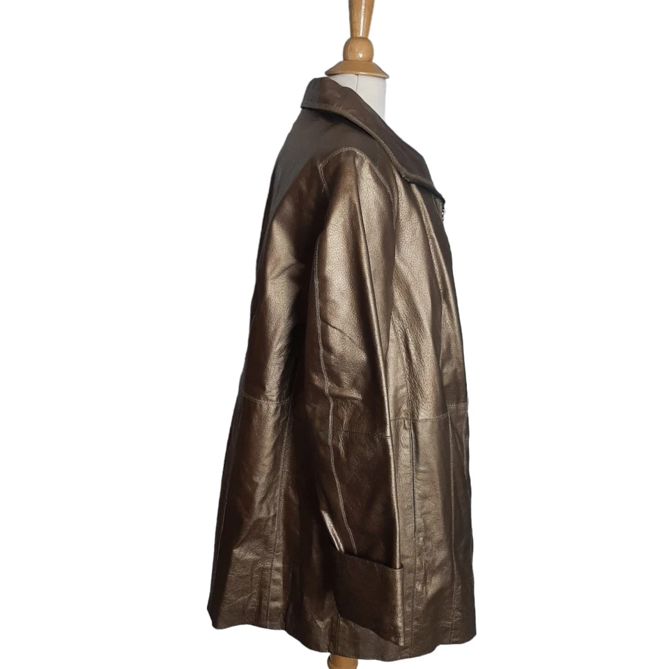 ROAMAN'S металлический кожаный молнии спереди средней длины пальто Sz 18 Вт бронза - Изображение 4 из 4