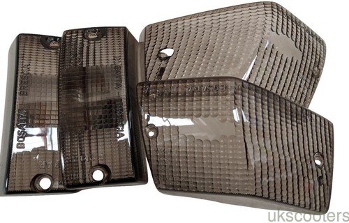 ukscooters VESPA VERCHROMT 4 BLINKER VOLL SMOKED LENS HINTEN VORNE PX LML T5 - Bild 4 von 4