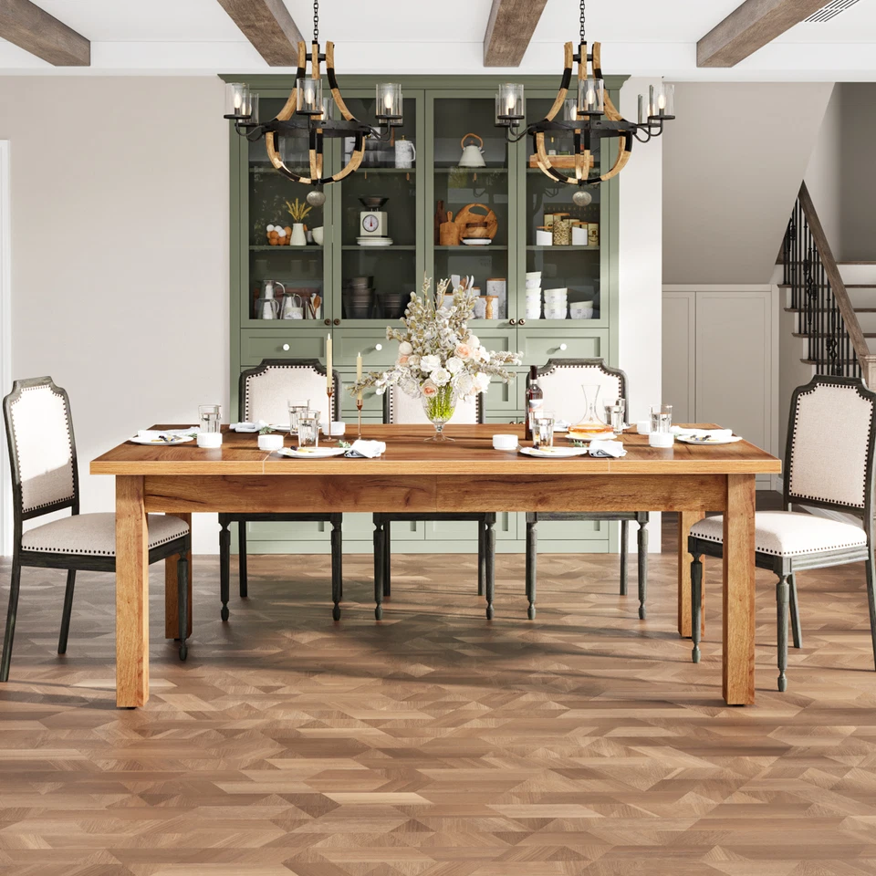 Mesa de comedor de madera de 71 pulgadas para 6-8 personas, moderna mesa de cocina rectangular grande Foto 3 de 4