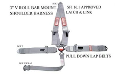 OFF ROAD RACING HARNESS SEAT BELT 5 POINT SFI 16.1 CAM LOCK BOLT IN GRAY