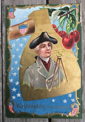 c1909 Vintage Washington's His Industry Birthday Postcard Embossed