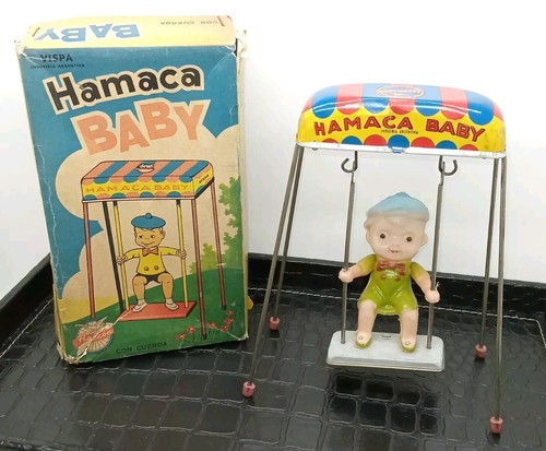 Vintage Spielzeug Hamaca Baby Halcon Vispa, Seil, an Schnur, mit Box, Argentinien