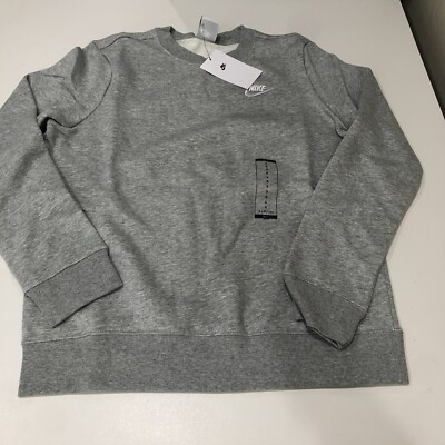 Nike Women's Club Fleece Crew Top Grey Long Sleeve Pull Over Small