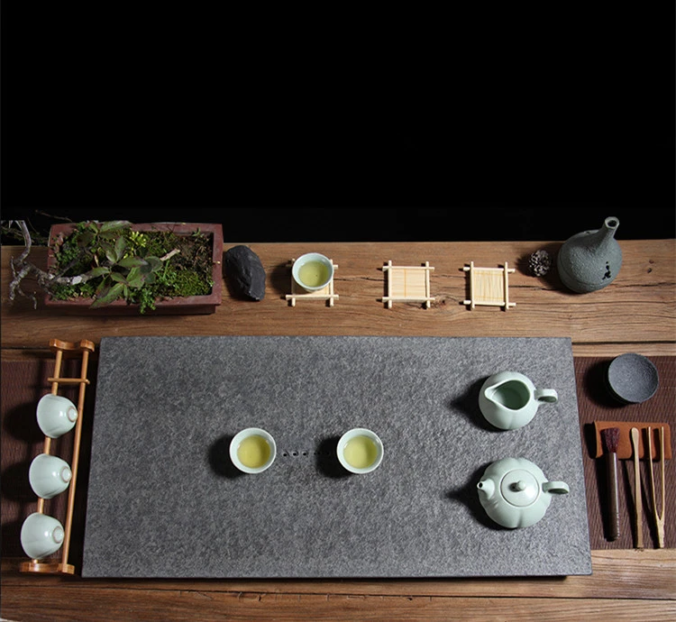 Stone Tea Tray Multi-size Tea Table China Black Stone Serving Tray Nature Stone - Image 3 of 4