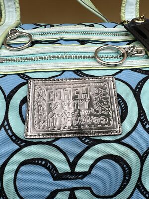 COACH 3Dオプアートグラム トートバッグ 14983 Coach Poppy 3D Op Art Glam Blue/Turquoise Tote Purse Handbag