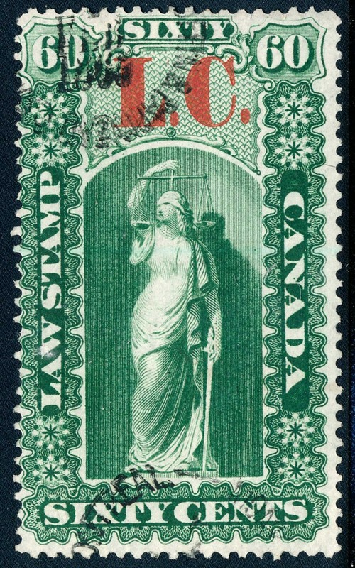 QL6 Quebec, Canada, Law Stamp, Revenue, 1864. Raised period variety
