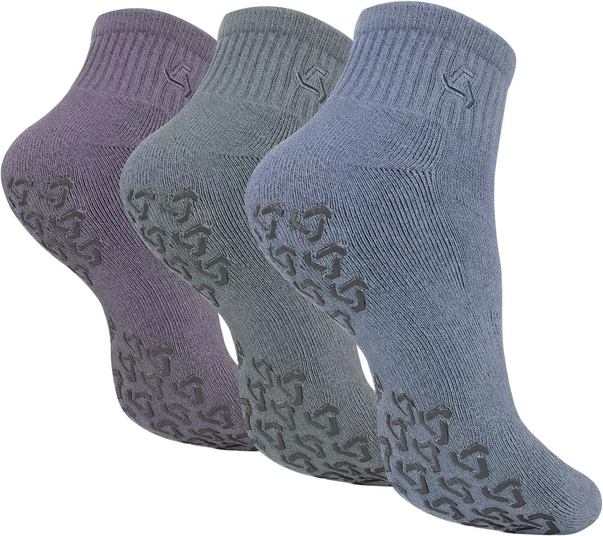 Ozaiic Non Slip Grip Socks for Yoga Home Large, 3 Pairs-grayblue