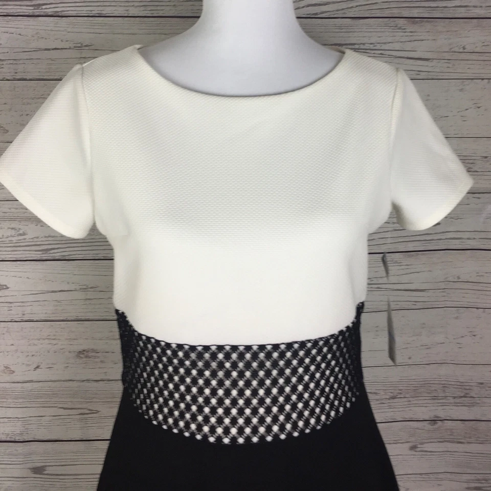 Tiana B Dress Women's Size 6 Black Ivory  Fit & Flare Stretch Crochet Waist NWT - Image 2 of 4