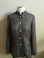 Chico's Mandarin Purple Silver Metallic Foil Overlay Tweed Blazer Jacket 0 XS S