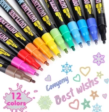Super Sparkle Markers Double Line Outline Pens, 12 Colors Self Outline Metallic