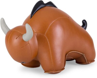 Zuny Bookend Bull Baloo Brown Faux Leather Approx 6.5  Tall Doorstop Paperweight