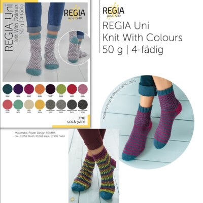50g REGIA UNI Knit With Colours 4-fädig 4-fach Sockenwolle Schachenmayr (50 /kg)