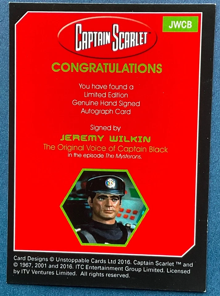CAPTAIN SCARLET  50 YEARS - AUTOGRAPH CARD JWCB, JEREMY WILKIN  -  UNSTOPPABLE - Image 2 of 2