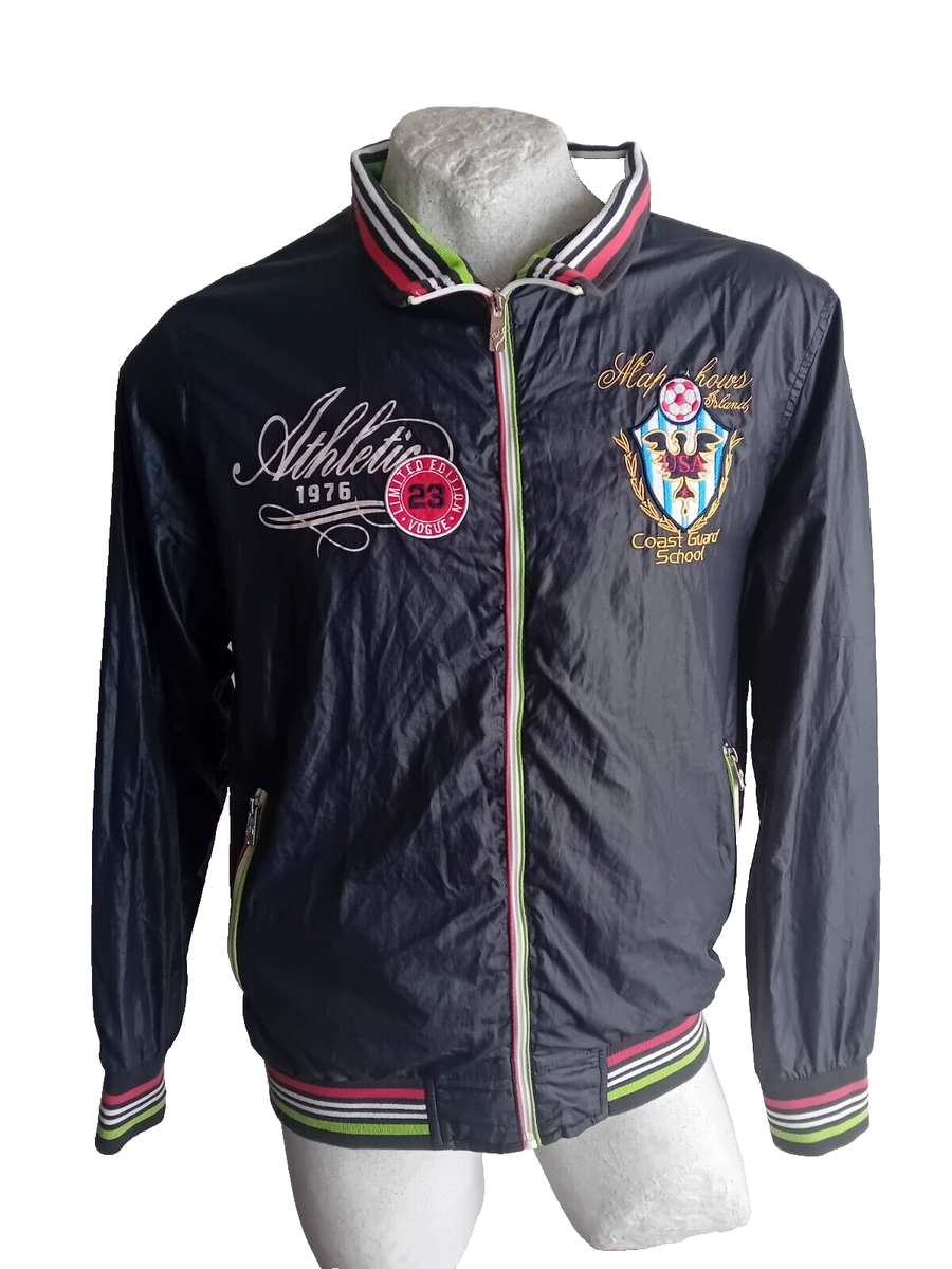 Temster Men's Nylon Jacket Vintage 90s Sports Full-Zip Top Blue