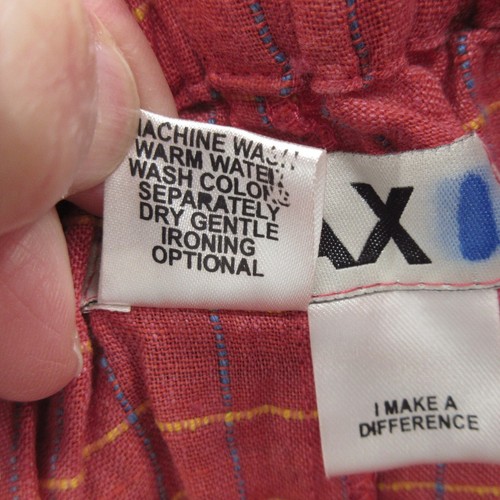 FLAX Designs Women Floods Pants S Pink Check Linen Elastic Waistband Pull On New - Picture 12 of 13