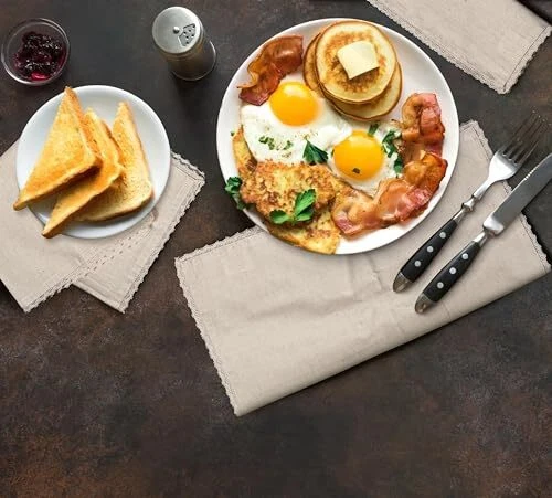 Natural Color Blend Cotton Linen 18" x 18" (Set of 1) Natural - With Lace - Image 2 of 4