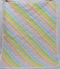 Vtg Riegel Baby Blanket Quilted Pastel Rainbow Ruffled Edge
