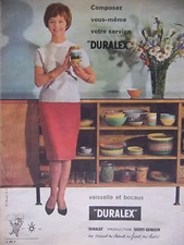 1961 DURALEX PRESS AD DISHES AND JARS - ADVERTISING