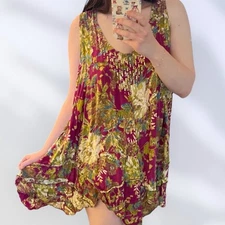 Vintage Floral Sleeveless Mini Slip Dress Green Purple size XL fairycore