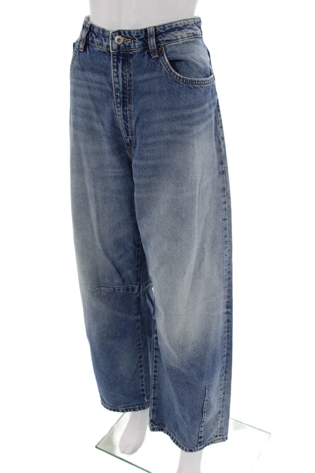 Zara Womens Cotton Zip Button Wide Leg Denim Jeans Blue Size EUR 32 - Image 2 of 4