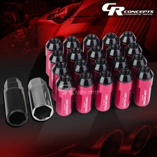 JDM PINK 20PCS M12X1.25 23MM OD 53MM TALL ALUMINUM LUG NUTS WITH CAPS+ADAPTER