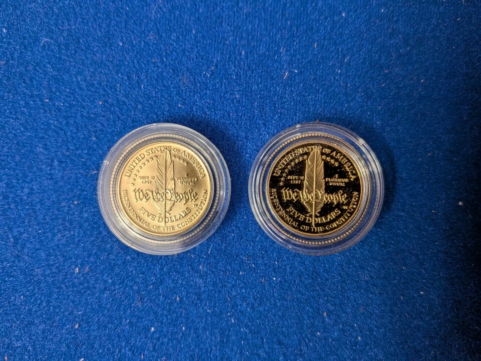 1987 US Mint Constitution Proof Set 2 $5 Gold Coins 2 Silver $1 w/COA bullion - Image 4 of 4