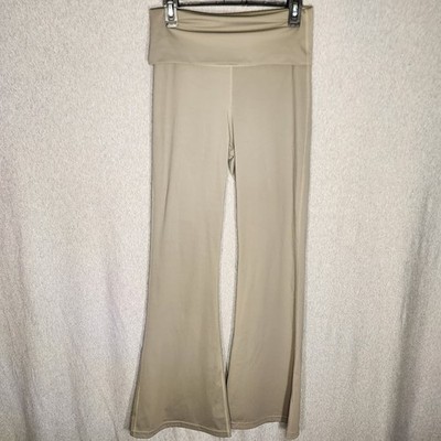 Free Haven Large Foldover Waist Green Yoga Pants Flare Wide Leg Athleisure Boho
