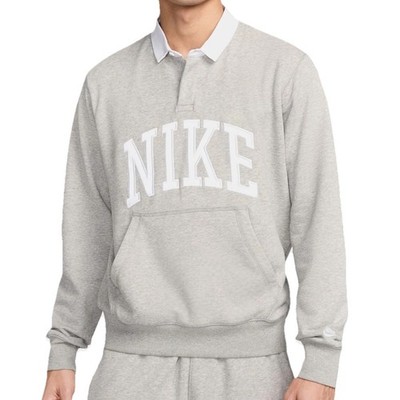 NEW Nike Club Fleece Long Sleeve Rugby Polo Gray White Men's Sizes