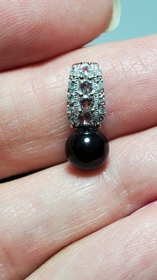 Natürlicher Onyx echter Diamant & weißer Topas in 10K Weißgold Anhänger 16mm