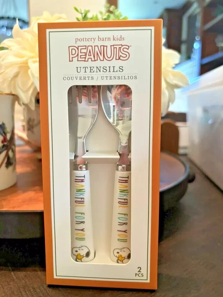 JUEGO DE PLATOS 8 Pottery Barn Snoopy Acción de Gracias Vacaciones Cacahuetes Escuela Niño Cena Foto 3 de 4