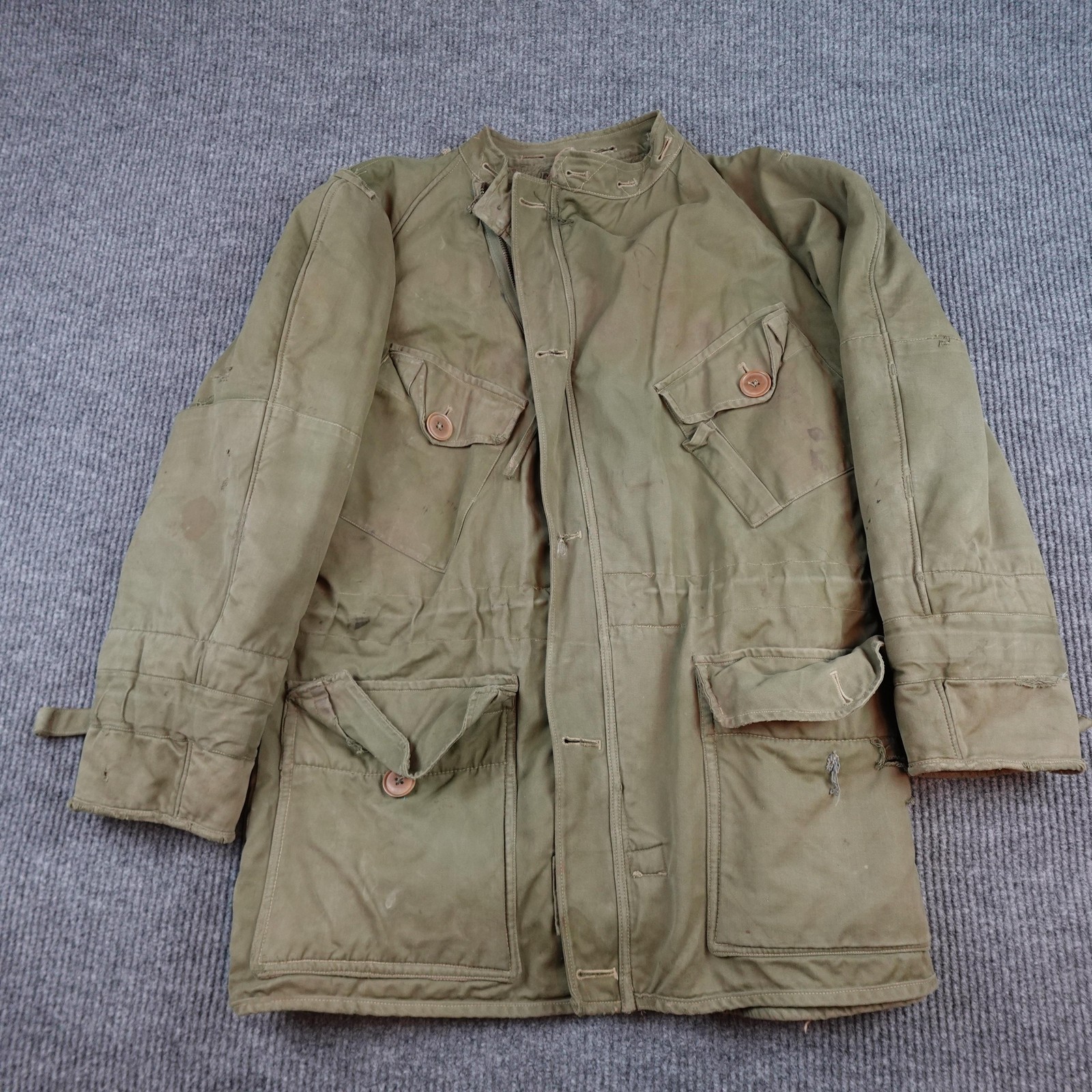 Vintage British Army Middle Parka Coat Mens 36 Green Wool Lined 1950s Military
