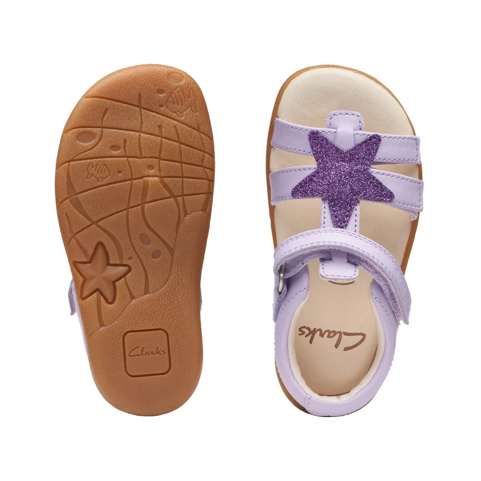 Sandalias Clarks de cuero lila ZORA SUMMER para niñas pequeñas Foto 2 de 3