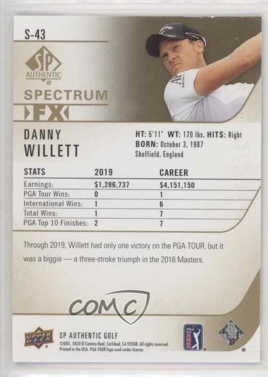 2021 SP Authentic Spectrum FX Achievement Green /50 Danny Willett Rookie RC - Image 2 of 2