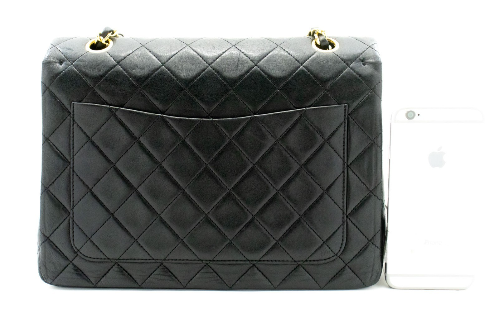 ad1 CHANEL Authentic Classic Double Flap Square Chain Shoulder Bag Black Lamb image 3