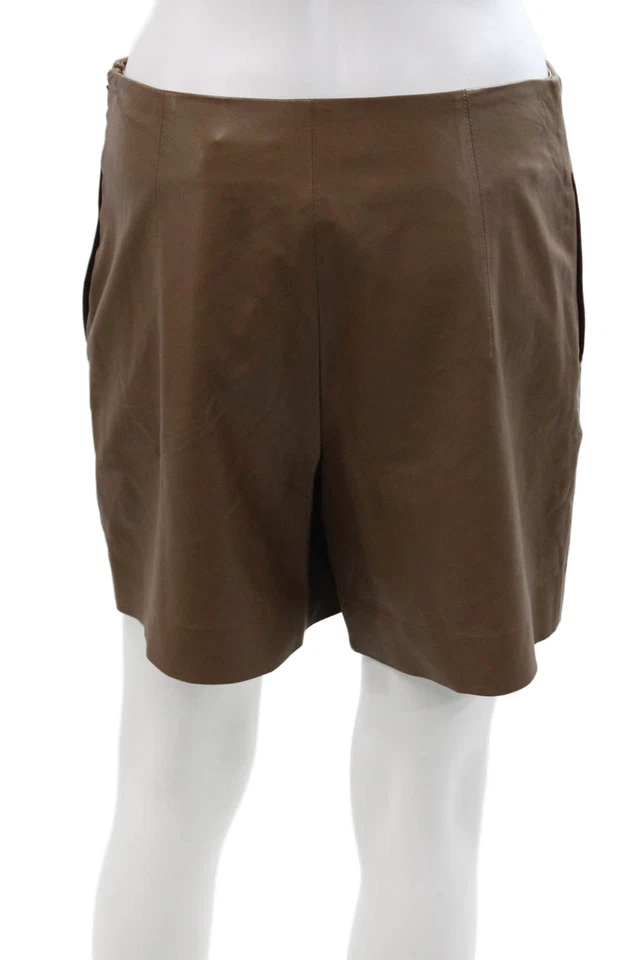 Pantalones cortos de cuero de cordero marrón Vince para mujer talla 2 Foto 3 de 4