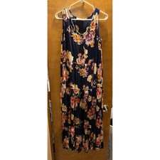 Rokoko Blue Floral Print Sleeveless Maxi Dress Button Up Top Size Small T29-7