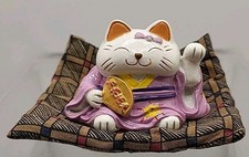 Rare Vtg Maneki-Neko Beckoning lucky cat Wearing Kimono. Made in Japan 1.5" 2"