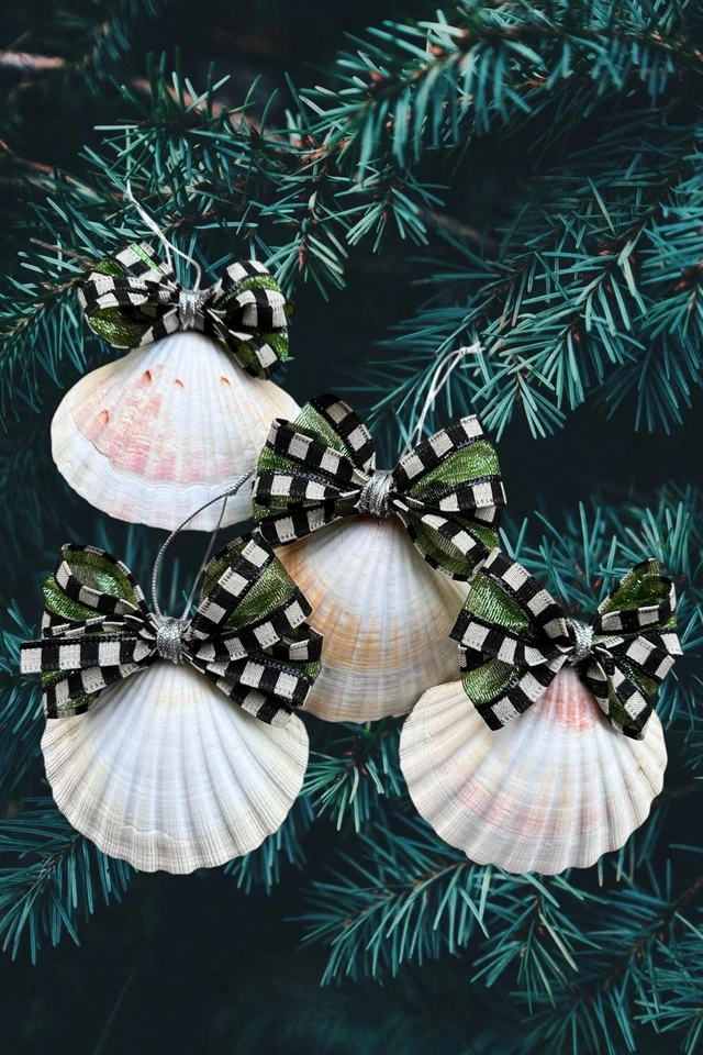 Adornos de Navidad hechos a mano concha marina - Bailarinas de cerdo e hipopótamo, juego de 4 Foto 4 de 4