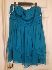 David's Bridal Dress Sz20 Teal Green Strapless W Bra Ruching Knee Lined Layers
