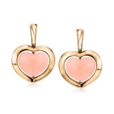 Vint Mimi Milano Peach Jade & White Agate Heart Drop Earrings in 18k Gold