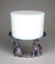 Vintage Style Pillar Candle Stand Held Up By 3 PitBulls Resin & Metal Art Deco