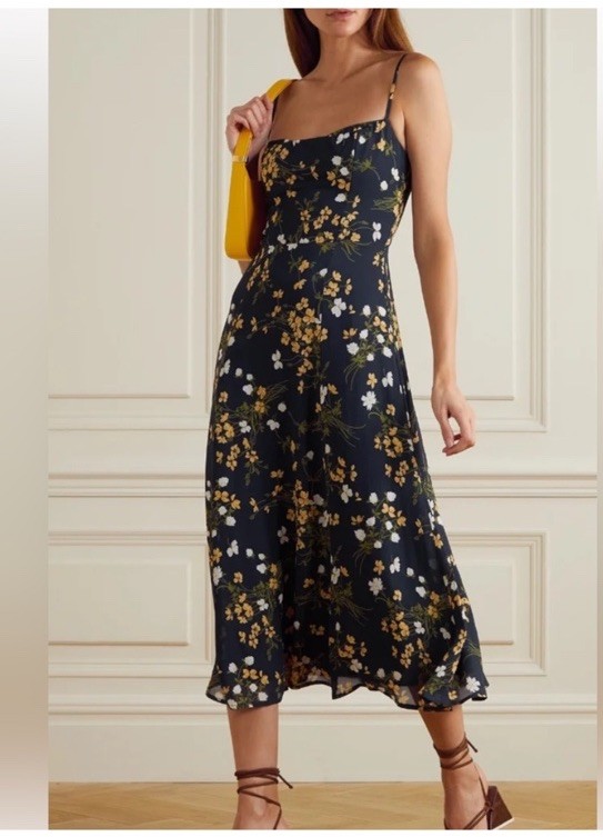 Vestido Reformation Nikita Azul Blanco Talla 8 Floral Stevi Midi Preppy