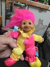 Russ Kidz Troll Doll Clown Plush Stuffed Beans 6" Pink Yellow Jester Tush Tags
